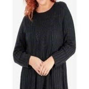 BLACK RIBBED TUNIC SWEATER WITH COLORFUL SPECKS